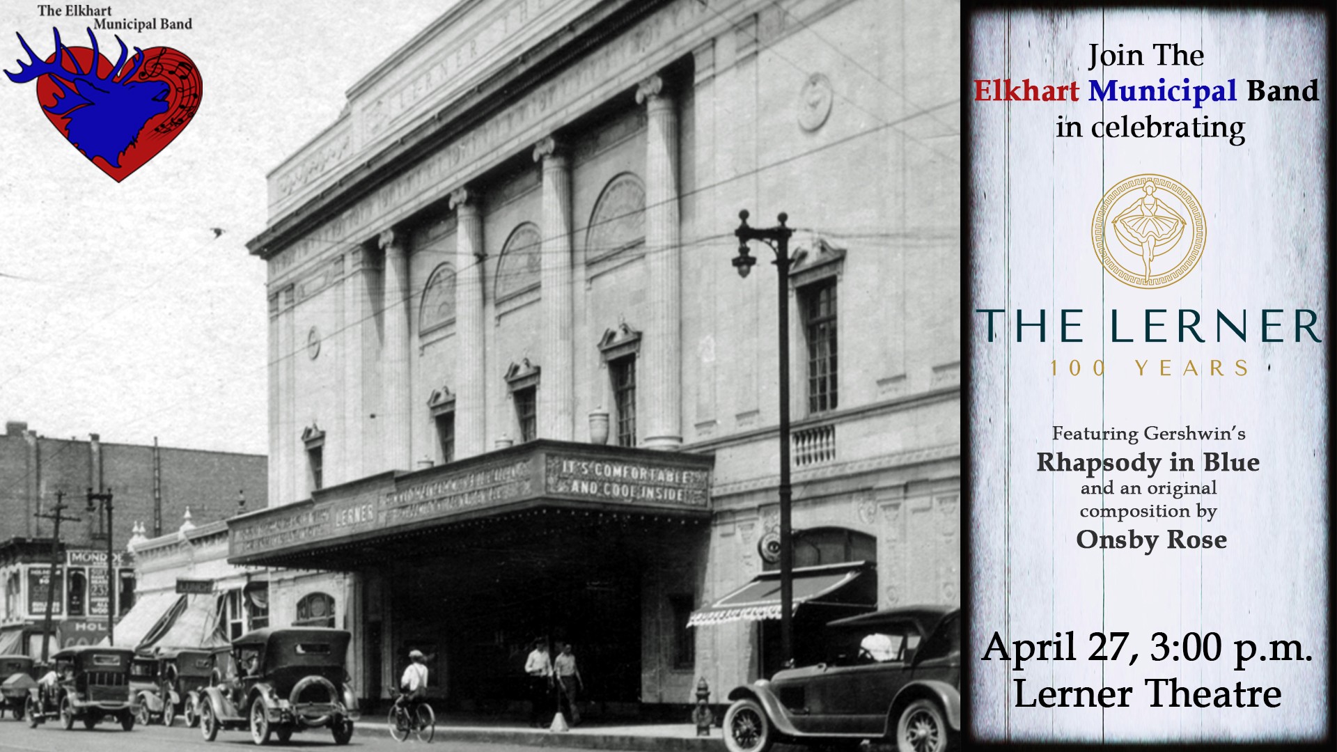 Event banner for Elkhart Municipal Band: Celebrate 100 Years of The Lerner