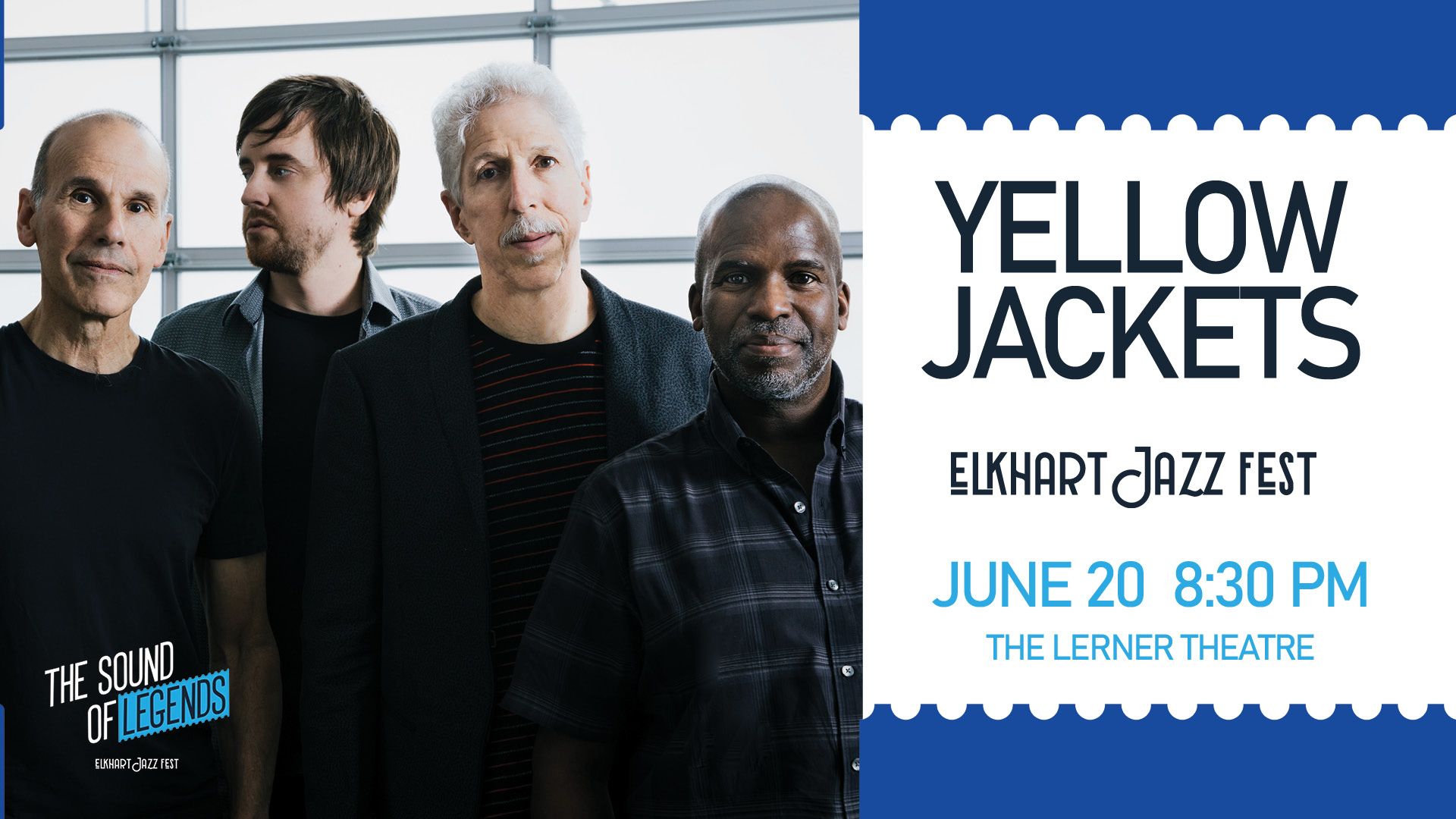 Event banner for 2025 Elkhart Jazz Festival Yellowjackets
