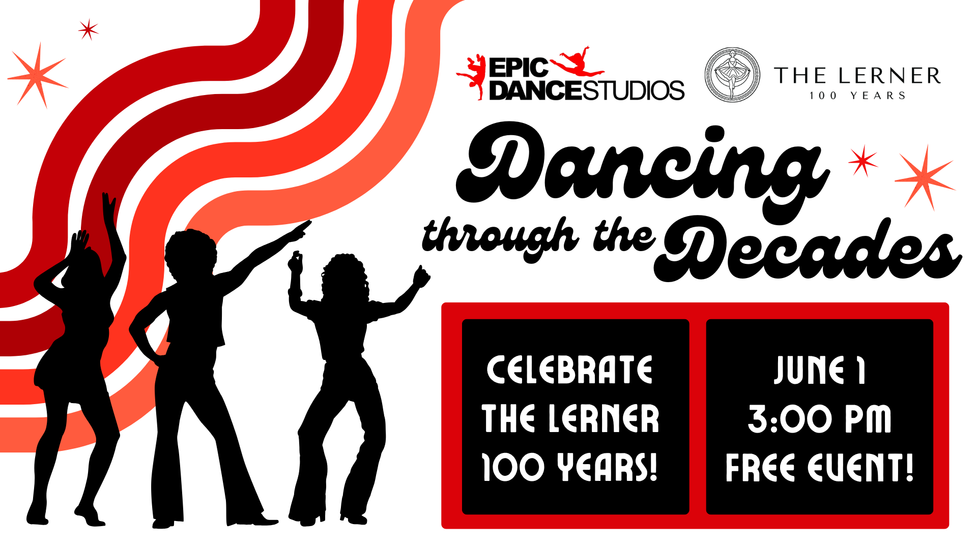 Event banner for Dancing Through the Decades: Celebrate The Lerner 100 Years!