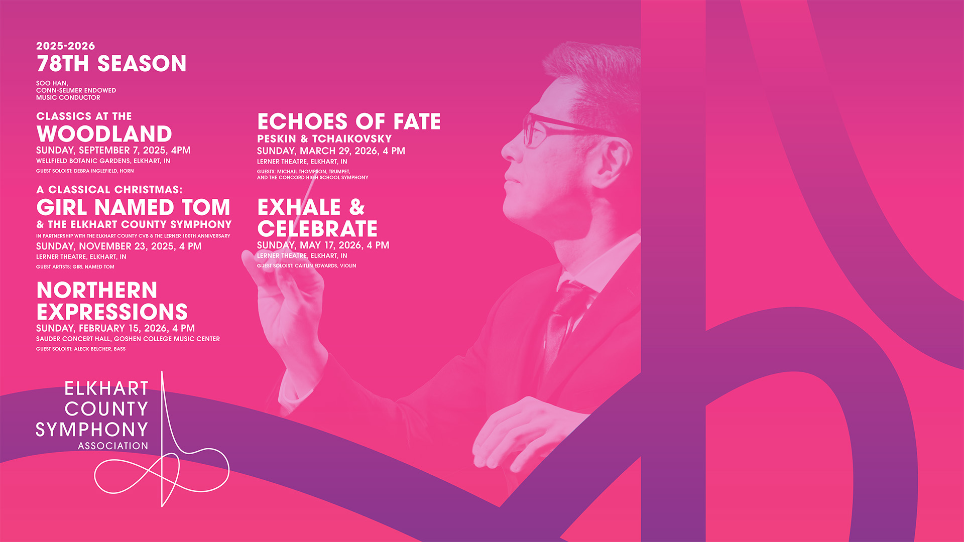 Event banner for the 2025-2026 Elkhart County Symphony Season