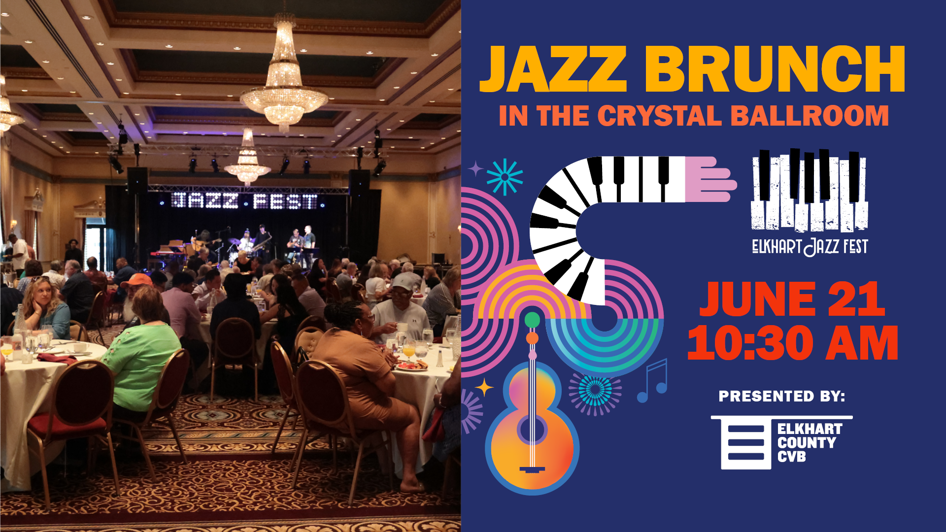 Event banner for 2026 Elkhart Jazz Festival Jazz Brunch in the Ballroom