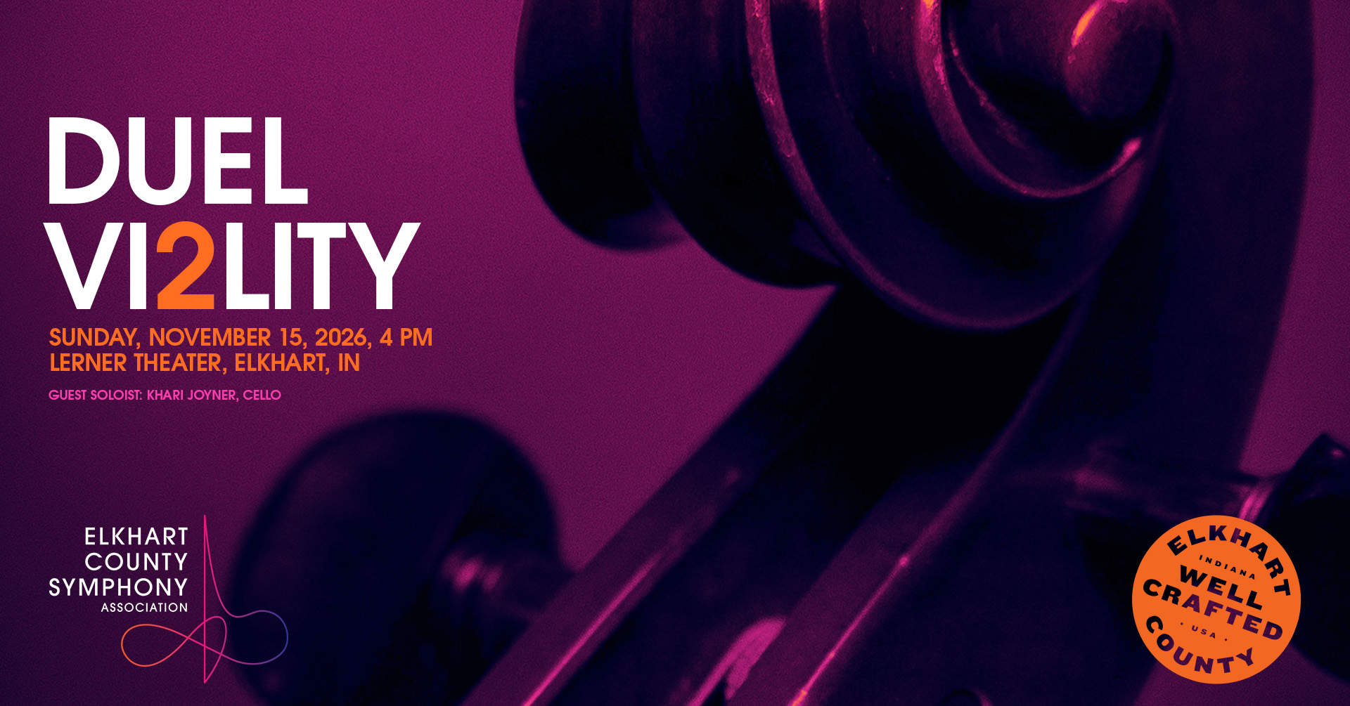 Event banner for Elkhart County Symphony - Duel Vi2lity