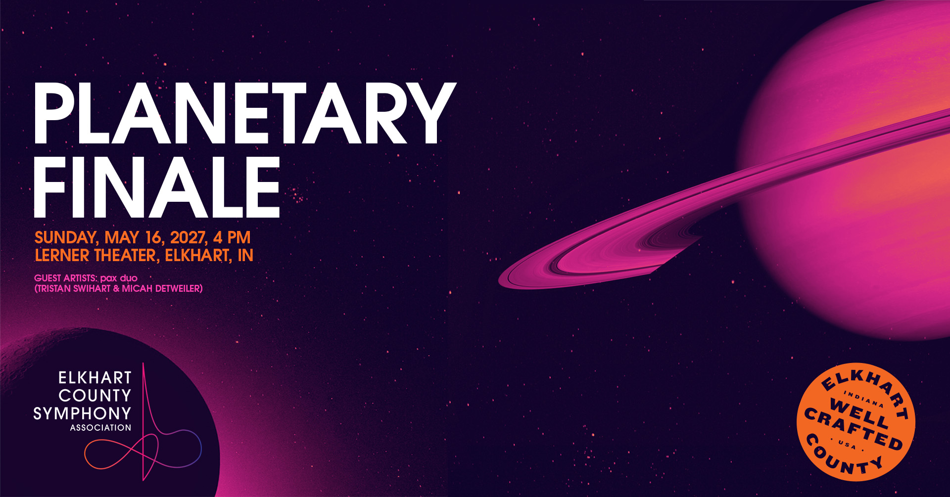 Event banner for Elkhart County Symphony - Planetary Finale