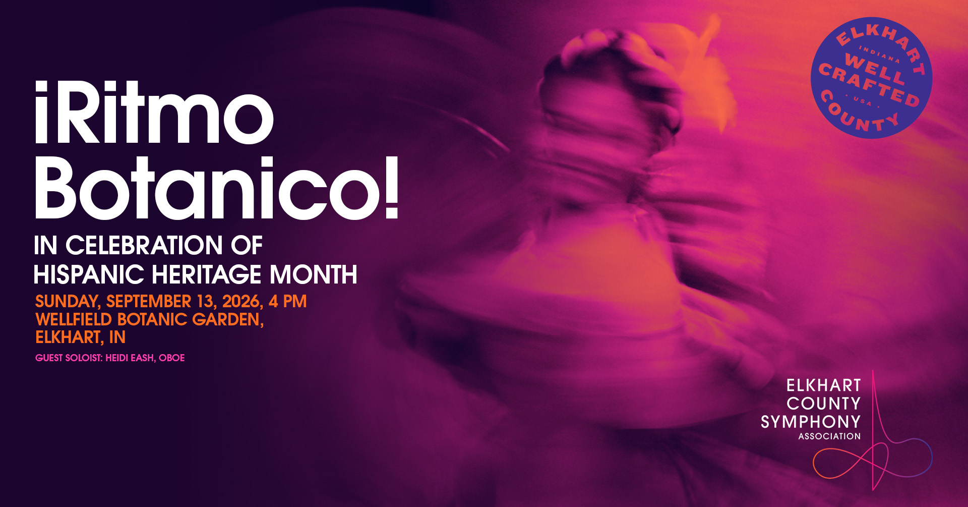 Event banner for Elkhart County Symphony - ¡Ritmo Botánico!